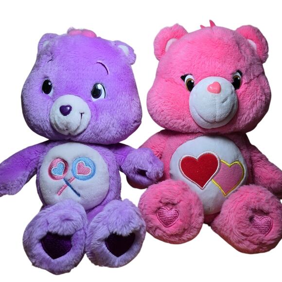 Lot of 2 Care Bears, Purple 2007, Pink 2014 both Excellent Condition - Picture 1 of 13